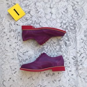 Purple and Red Alisa wingtip oxfords by Cole Haan